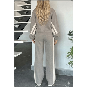 Womens Casual Athleisure 2 Piece Track Suit Set <b>Zip</b> <b>Up</b> Jacket & Side Stripe Sweatpants Lounge Set - Product Image 2