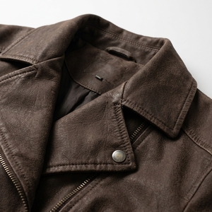 Proveedor de Ropa Profesional, Chaqueta de Motociclista de Gamuza Marrón para Mujer, Chaqueta Corta con Cierre, Cuello Camisero y Cinturón - Product Image 5