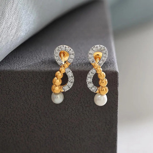 Golden White Stone <b>Infinity</b> Drop <b>Earrings</b> - Product Image 4