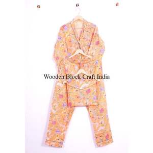 ชุดนอนผ้าฝ้ายลายดอกไม้ ดีไซน์สวยงามเรียบง่าย พิมพ์ลายด้วยมือ สำหรับผู้หญิง ชุดลำลองฤดูร้อนน้ำหนักเบา - Product Image 5