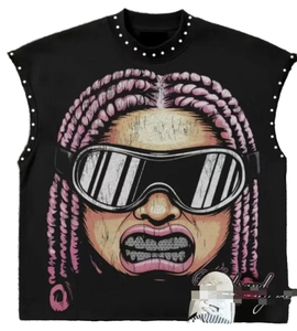 Women's Streetwear Tank <b>Top</b> Printed Character Design Crew Neck Decoration Sleeveless Knitted Front Logo - Product Image 2