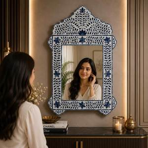 Miroir mural moderne et élégant en bois naturel 100% fait main, incrusté de os, de qualité supérieure, personnalisé, pour la décoration, Inde - Product Image 5