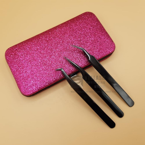 Pince à cils en acier inoxydable noir de haute qualité avec revêtement plasma, pointe personnalisable, pour extensions de cils volume russe - Product Image 4