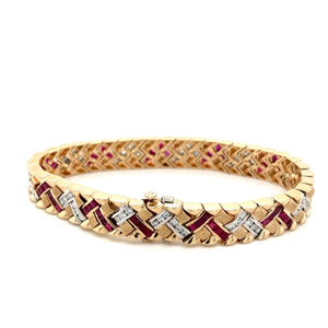 Women's 10K Gold Plated <b>Ruby</b> and Diamond Vintage Art Deco Geometric Chain <b>Bracelet</b> Classic Wedding Jewelry - Product Image 1