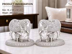 Par de Ídolos de Buey y Ternero Bañados en Plata 999, 100% Latón, 8.5 x 5 x 5 cm, 260 g, Murti Tradicional Hindú para Puja, Decoración del Hogar, Regalo Hecho a Mano - Product Image 3
