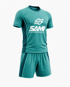 ชุดฟุตบอลสีเขียวแบบกำหนดเอง เสื้อแขนสั้นและกางเกงขาสั้นสำหรับฝึกซ้อม ชุดทีม - Product Image 4