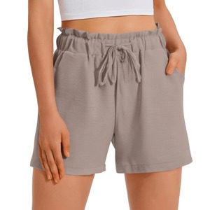 Women's High Waist Elastic Cotton Shorts With Drawstring And Pockets Casual Loose Fit Solid Green Short <b>Pants</b> with low MOQ - Product Image 4