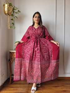 Women’s Cotton Printed Kaftan <b>Dress</b> Bohemian Ethnic Resort Wear Beach <b>Cover</b> Up Maxi <b>Dress</b> Wide Sleeve Wholesale Apparel - Product Image 4