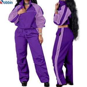 Conjunto Deportivo de 2 Piezas Personalizable para Mujer, Chaqueta Cortavientos de Invierno Tejida y Bordada de Poliéster, Informal, Sólida, de Manga Larga o Corta, para Exteriores - Product Image 3