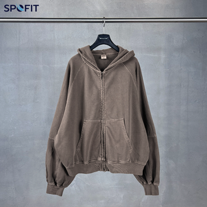 เสื้อฮู้ดซิป SPOFIT รุ่น Heavyweight Unisex ทรงโอเวอร์ไซส์ ผ้าฝ้าย 100% เฟรนช์เทอร์รี่ สีพื้น สไตล์ลำลอง ล้างสีแบบ Acid wash เหมาะสำหรับฤดูใบไม้ร่วง - Product Image 4