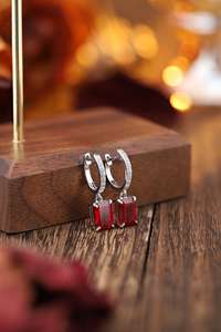 Pendientes de Aro con Circonita, Rubí y Esmeralda en Plata S925, Estilo Moderno, para Mujer, Regalo de Boda o Fiesta - Product Image 5