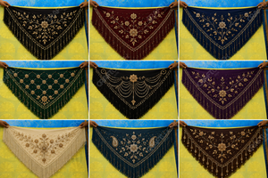 Châle triangulaire noir et or brodé de fleurs pour femme avec franges perlées, idéal pour les mariages et soirées, écharpe de soirée, étole - Product Image 2
