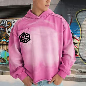 Sudadera con capucha de manga larga con lavado ácido a la moda más vendida para hombre, sudadera informal de gran tamaño, tela polar 400GSM desgastada - Product Image 2