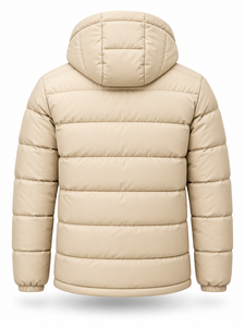Chaqueta Acolchada con Capucha para Hombre, Color Beige, Cálida, Resistente al Viento, Cierre Frontal con Cremallera, Color Sólido, Relleno de Poliéster, Corte Regular - Product Image 3