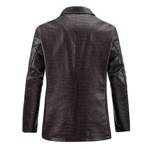 Men's Black Genuine Leather Breathable <b>Jacket</b> Stand Collar Zipper Closure High Street Style Winter <b>Smart</b> Casual Fit Regular - Product Image 2