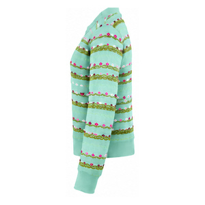 Cárdigan de punto floral de algodón suave con cuello redondo para mujer, suéteres de manga larga con botones frontales y estampado menta, venta al por mayor a granel - Product Image 4