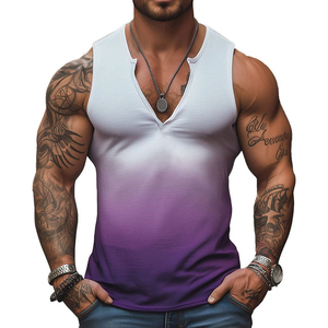 Débardeur Homme Col V Couleur Dégradée Personnalisable Imprimé Sans Manches Athlétique Léger Été Streetwear - Product Image 1