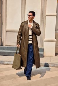 <b>Men</b> Genuine Leather <b>Long</b> Trench <b>Coat</b> Double Breasted Notched Lapel Overcoat With Pockets Regular Fit - Product Image 6