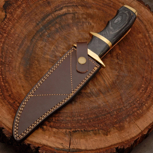 Couteau Bowie à pointe clip en acier Damas de Pasha Enterprises, manche en bois Pakka, lame pleine longueur, qualité industrielle, multifonctionnel, pour l'extérieur - Product Image 4