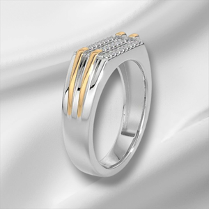 Anillo de Plata de Ley 925 de Primera Calidad con Circonitas Cúbicas, Diseño de Línea Dorada, Banda Ancha, Anillo de Moda para Boda - Product Image 1