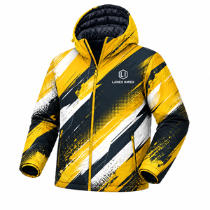 เสื้อแจ็คเก็ตพัฟเฟอร์แบบมีฮู้ดสำหรับผู้ชาย พิมพ์ลายแบบซับลิเมชั่น กันน้ำ กันลม อุ่นสบาย เหมาะสำหรับกิจกรรมกลางแจ้ง ซิปเต็มตัว รับผลิตแบบ OEM ODM - Product Image 2