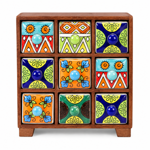 Boîte à bijoux en bois bleue artisanale, armoire de rangement à 9 tiroirs, organisateur décoratif moderne pour la cuisine et la maison, vente en gros - Product Image 1