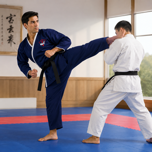 Uniforme de Karate Azul Marino para Hombre, Logotipo Bordado, Corte Regular, 100% Algodón, Ropa de Entrenamiento Resistente, Prenda de Artes Marciales para Adultos - Product Image 6