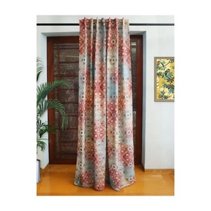 Rideaux de luxe pour salon chambre fenêtre porte cuisine élégant nordique géométrique impression florale occultant riz Grain lin - Product Image 3