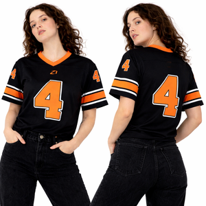 Maillot de football américain unisexe noir et orange en mesh respirant, col en V, tenue d'équipe, logo personnalisé, OEM, marque privée, t-shirt de sport - Product Image 1