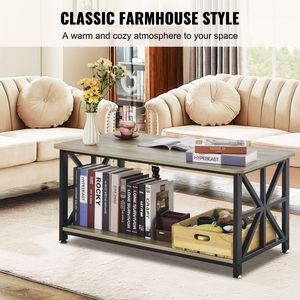 40 \ "agriturismo rettangolare tavolino aperto vano portaoggetti in legno stile rustico marrone nero per soggiorno appartamento - Product Image 3