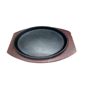 Customized Size Round Shape <b>Cast</b> Iron Sizzling Plate With Wooden Base Best Quality Sizzler Plate From Best Exporter In India - Product Image 2