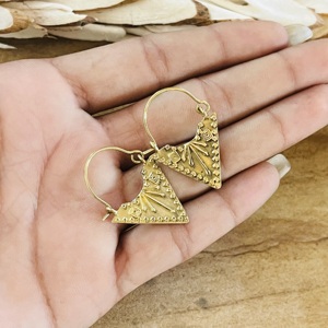Pendientes de Aro Boho de Último Diseño, Joyería Tribal Bohemia de Latón para Mujer, Acabado de Latón Antiguo, Patrón Geométrico, para Fiesta - Product Image 5