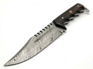 Couteau de cuisine utilitaire artisanal en acier Damas avec manche en bois foncé, outil de préparation - Product Image 3