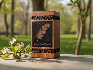 Feather Engraved Rosewood Cremation Urn Handmade <b>Memorial</b> Feather Engraved Rosewood Cremation Urn Rosewood Feather Engraved Urn - Product Image 3