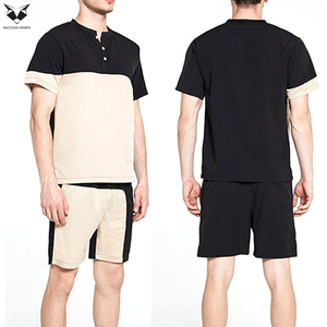 Black Cotton Casual Short Sleeve T-Shirt With Cream Cuff Matching Shorts <b>Set</b> Summer <b>Knitted</b> Men’s Outerwear <b>Sets</b> - Product Image 3