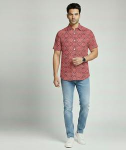 Chemise Formelle Homme 100% Coton Rayée Dessinée à la Main, Col Rabattu, Fermeture à Bouton Unique, Manches Courtes - Respirante - Vente en Gros - Product Image 3