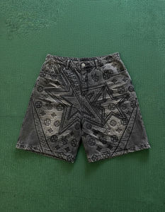 เสื้อฮู้ดดี้โอเวอร์ไซส์สไตล์ Y2K พร้อมโลโก้แบบกำหนดเอง แต่งซิป ปักตัวอักษรนูนโฟม 3 มิติ  ชุดเซ็ตเสื้อฮู้ดดี้และกางเกงยีนส์ขาสั้นสำหรับผู้ชาย - Product Image 3