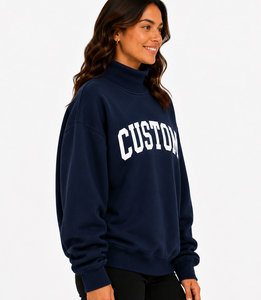 OEM personnalisé, haute qualité, respirant, 100% coton, molleton français, surdimensionné, réversible, col montant pour femme, manches longues, hiver, automne - Product Image 4