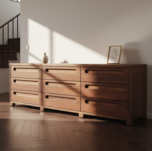Commode Oaklyn de style Japandi en bois massif, écologique et durable, finition grain de bois naturel, armoire de rangement scandinave pour salon - Product Image 2