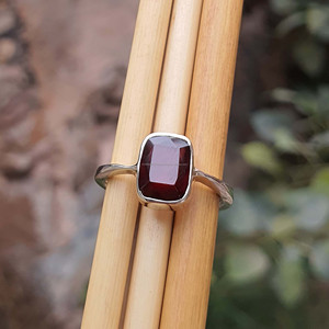 Solid 925 Sterling Silver Women's Trendy Gold Wedding <b>Ring</b> Emerald Cut Natural Garnet Diamond Stackable Fine Gold Gift - Product Image 6