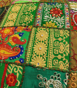 Handmade Patchwork Cushion Cover Square Bohemian Embroidery Design Green Multicolor Cotton Linen India Craft <b>Home</b> Decor - Product Image 5