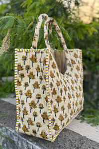 Sac rond matelassé en coton pour femme avec poignée tressée, sac à bandoulière décontracté en tissu doux - Product Image 5