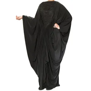 Женская абайя, Женская абайя, Новинка лета 2021, женские платья без рисунка с цветочной вышивкой и V-образным вырезом, мусульманская длинная абайя