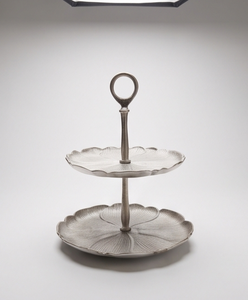 Premium Silver Metal 2 <b>Tier</b> <b>Cake</b> <b>Stand</b> with Ring Handle Botanical Style Pedestal Base Pastry Cupcake Display Tray - Product Image 3
