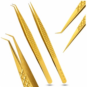 Lot de 3 pinces à cils dorées courbées pour extensions de cils, volume et isolation, en acier inoxydable de précision, outils de salon de beauté - Product Image 4
