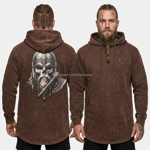 เสื้อฮู้ดดี้วินเทจวอช 350GSM สีเทอร์ราคอตต้า ปักลายเหรียญทองรูปหัวกะโหลกไขว้ สำหรับผู้ชาย ผ้าฟลีซแบบแอซิด ผลิตโดยผู้ผลิตแบรนด์ส่วนตัว - Product Image 6