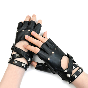 Sporty Style Black Leather Motorbike Fingerless Gloves Studs Wrist Length Touchscreen Eco-Friendly Unlined Four Seasons Outdoor - Product Image 6