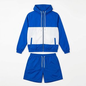 Ensemble deux pièces pour homme : Survêtement coupe-vent personnalisé avec short de sport et sweat à capuche zippé en nylon - Product Image 1