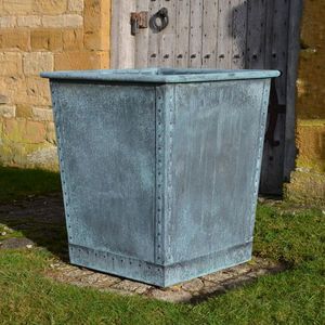 Antique rustic metal planter Round <b>plant</b> <b>pot</b> with rope handle Green patina finish planter Outdoor garden decor <b>pot</b> - Product Image 2