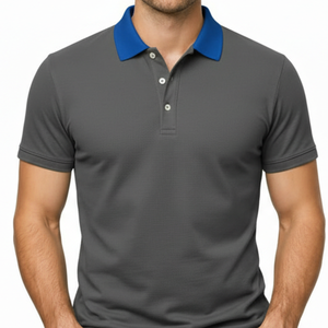 Polo Moderno Gris para Hombre con Cuello Azul Rey en Contraste, Manga Corta, Secado Rápido, para Ejercicio - Product Image 2